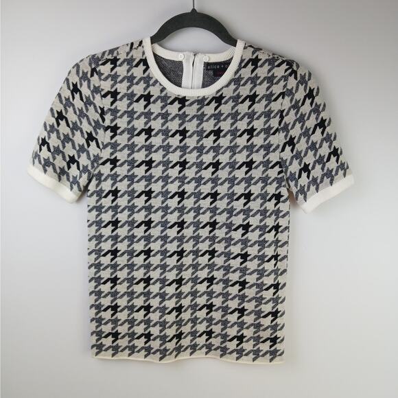 Alice + Olivia SZ S Employed Gray-Black-White Houndstooth Sweater Wool-Cotton - Picture 2 of 5